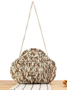 Women Handwoven Paper Straw Crossbody Bag Casual Beach Holiday Two Tone Chain Shoulder Bag Cloud Dumpling Purse Gift