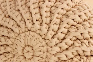 Handcrafted crochet knit bag texture detail close up view beige boho style daily casual accessory