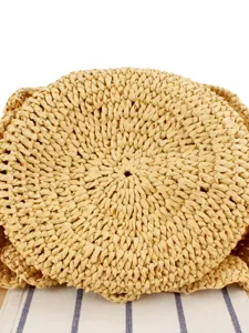 Handmade woven straw round shoulder bag, casual everyday beach vacation chic purse for women