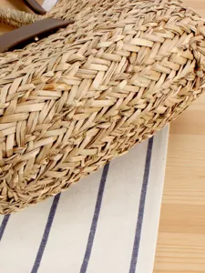 Borsa intrecciata a mano in paglia naturale PU giuntata tempo libero spiaggia vacanza donna