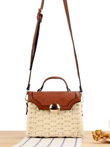 Damen Gewoben Papier Stroh Umhängetasche Vintage Lässig Griff Oben Schultertasche Strand Urlaub Handtasche