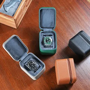 TOGO echt rundslederen horloge reisetui draagbare enkele horloge opbergdoos etui