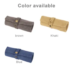Canvas horlogeband roll organizer met metalen drukknoppen in bruin khaki blauw kleuren beschikbaar