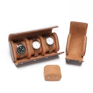 PU lederen 3-slots horloge opbergdoos met krokodillenpatroon textuur, gedetailleerd overzicht.