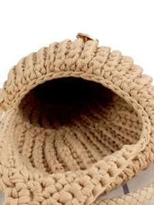 Handmade crochet crossbody handbag for women, casual beach knit shoulder bag in beige color.