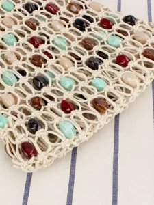 Sac cabas tissé en perles fait à la main pour femmes, idéal pour les vacances à la plage.