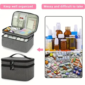 Sac de rangement de medecine portable double couche grande capacite pour voyage a domicile