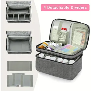 Sac de rangement médical portable multicouche gris avec 4 séparateurs amovibles d'urgence.