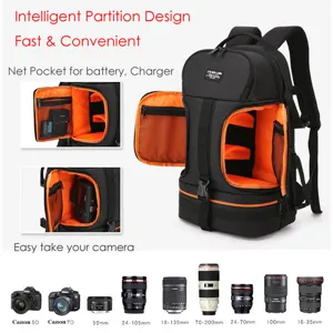 Multifunctional camera backpack with side access, waterproof fabric and smart partitions for gear.