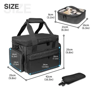 Maleta de maquillaje de viaje grande con compartimentos, bolsa interior y correa.