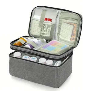 Sac de rangement pour médicaments double couche boîte d'urgence portable avec flacons.
