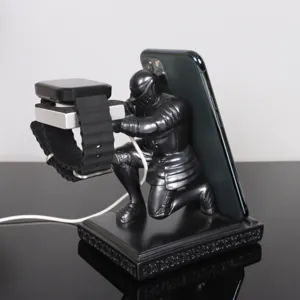 Soporte de Carga para Reloj Inteligente de Resina Retro Caballero Samurái Soporte para Teléfono Adorno de Escritorio