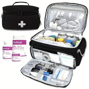 Portable Medical Bag Polyester First Aid Storage Organizer Solid Color Casual Emergency Pouch Bag For Household Travel Outdoor Unisex