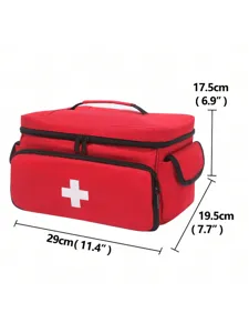 Portable red first aid medical storage bag with multi compartments for home and travel use