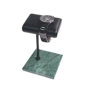 Groene marmeren basis horloge display standaard met zwart lederen kussen voor vitrine