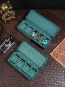 Draagbare groene fluwelen horloge reisetui meersleuf mechanische horloge opbergdoos.