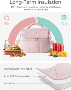 Gevoerde geïsoleerde lunchtas grote capaciteit roze picnic tas draagbare koeltas