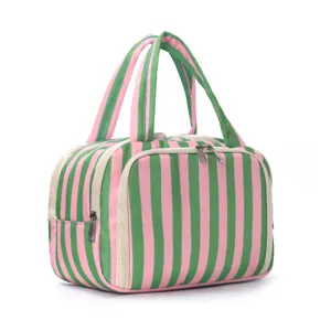 Large capacity striped cosmetic bag portable travel toiletry bag daily makeup storage pouch
