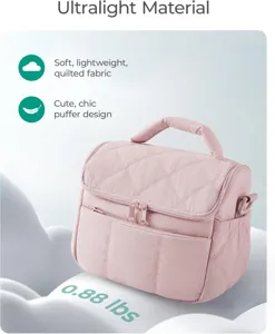 Roze gewatteerde lunchtas, lichte thermische tas voor buitenreizen en dagelijks gebruik.