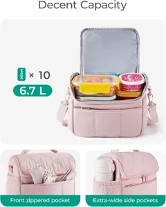 Gewatteerde geïsoleerde lunchtas met grote capaciteit, stijlvolle koeltas voor picknick en reizen.