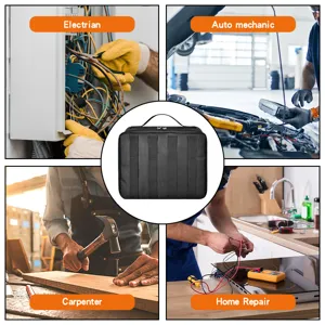 Multifunctional tool storage bag for electricians, mechanics and carpenters with durable build.