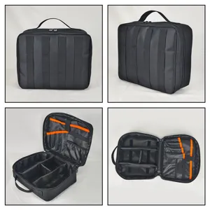 Detailed view of the multi-functional tool storage bag showing adjustable interior dividers and pockets.