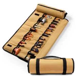 Borsa porta attrezzi in tela resistente con tasche multiple per organizzazione.
