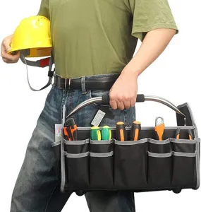 Bolsa de herramientas resistente con múltiples bolsillos, bolsa portátil para electricistas.