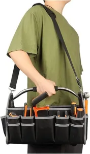 Gran bolsa de herramientas resistente con correa para el hombro y múltiples bolsillos