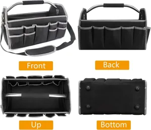 Bolso de herramientas grande resistente al desgaste con múltiples bolsillos para reparaciones.