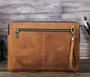 Funda para portatil de cuero genuino, bolso de negocios vintage de piel de vaca con correa.