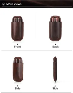 Premium genuine leather cigar case holder, portable 2-finger cigar box travel pocket pouch.