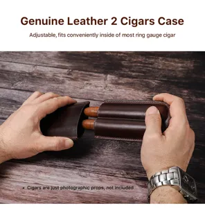 Genuine leather 2 cigars case, adjustable dual cigar holder travel pouch for smoking lovers.