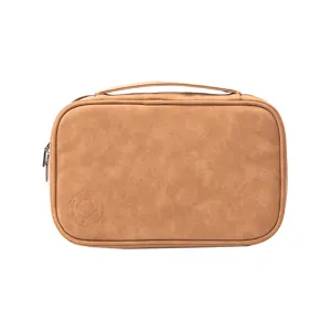 Brown leather jewelry storage bag for travel portable organizer case earrings and rings holder