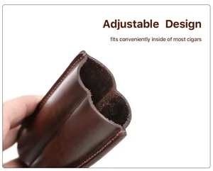 Portable 2-finger brown leather cigar case holder, durable and stylish pocket accessory.