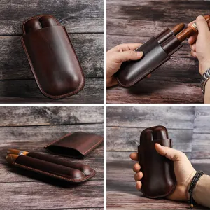 Vintage Leather Cigar Case Portable Adjustable Storage Humidor Tube Box Travel Business Holder Accommodates Maximum Ring Gauge For Men