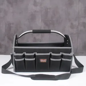 Gran bolsa de herramientas resistente con asa de metal para almacenamiento y reparación.