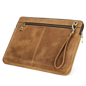 Fundas de cuero genuino para ordenador portatil de 14 pulgadas bolsa protectora marron vintage