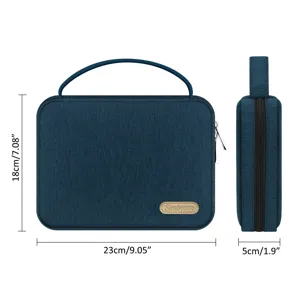Dark blue travel electronic organizer pouch, portable watch band and cable storage bag for travel.