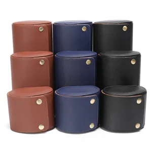 Ronde PU lederen horlogedoos met drukknop, meerkleurige draagbare horloge opbergcase.