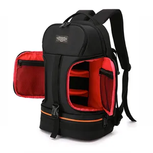 Professional camera backpack with side access, waterproof fabric and multi-layer compartments.