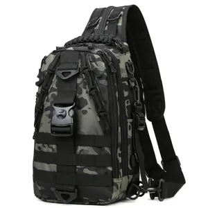 Multifunctionele tactische camo sling rugzak voor buiten wandelen, reizen en vissen avontuur.