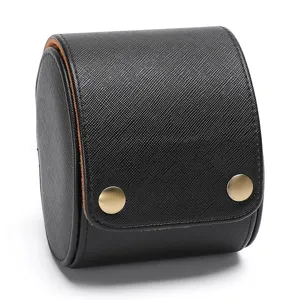 Premium zwarte lederen horloge opbergdoos met drukknoppen voor horloges en sieraden.