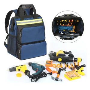 Multi-Functional Waterproof Oxford Cloth Tool Backpack Large Capacity Heavy Duty Electrician Repair Tool Bag With Reflective Strips