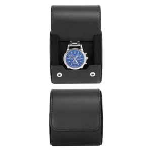 Estuche portarreloj de cuero negro caja organizadora de viaje para hombres y mujeres.