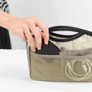 Handheld insert bag multi-functional large capacity compartment organizer portable cosmetic bag