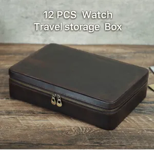 Scatola portaorologi vintage a 12 scomparti in ecopelle PU con custodia da viaggio con zip