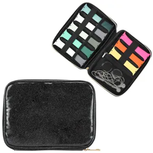 Zwarte glinsterende PU lederen opbergtas voor smartwatch bandjes en kabels reistas.
