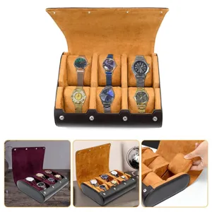 Large capacity 6-slot watch box with velvet interior and removable pillows for storage.