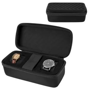 Boîte de rangement de voyage pour montre à 3 fentes étui rigide noir à fermeture éclair.